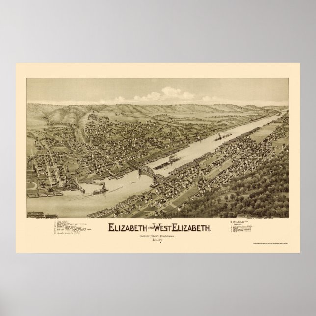Elizabeth, PA Panoramic Karta - 1897 Poster (Framsidan)