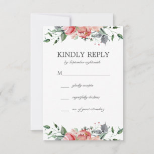 Elizabeth Simple Elegant Rosa Flowers Bröllop OSA Kort