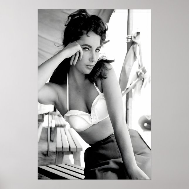 Elizabeth Taylor svart-vit foto, gammal Poster (Framsidan)
