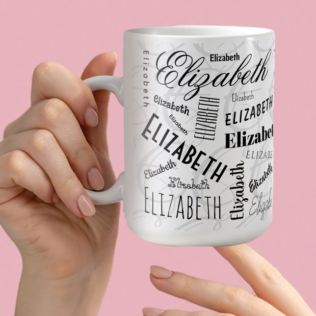 Elizabeth Typography Namn Black White Kaffemugg (Skapare uppladdad)