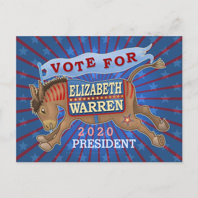 Elizabeth Warren President 2020 Democrat Donkey Vykort (Framsida)