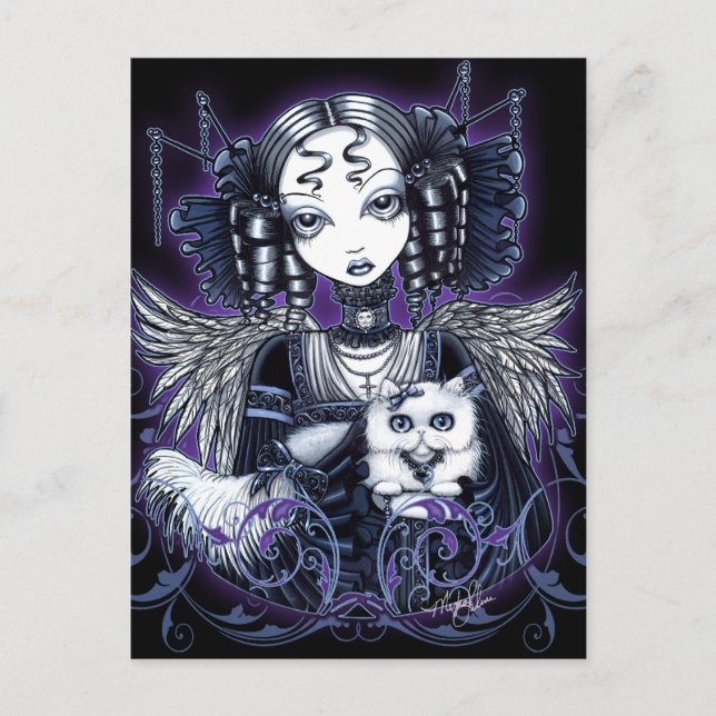 Elizabeth White Persian Cat Angel-vykort Vykort (Framsida)