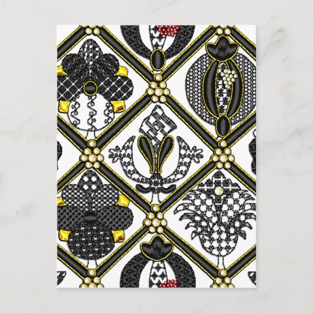 Elizabethansk svartarbete kakel vykort (Framsida)