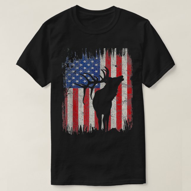 Elk American USA flagga Patriotic 4:e juli T Shirt (Design framsida)