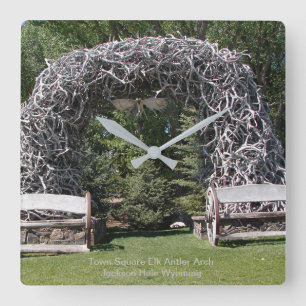 Elk Antler Archway i Jackson Hål, Wyoming Fyrkantig Klocka