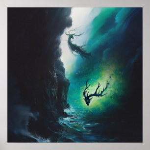 Elk Antlers Magic Witchy AI Art Matte Value Poster