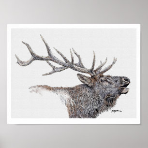 Elk Bläck och Watercolor Poster