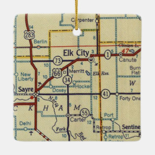 Elk City Oklahoma Retro Julgransprydnad Keramik