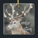 Elk Glowing Light Antlers Rustic Helgdag Julgransprydnad Keramik<br><div class="desc">En älk med glansande träd ljus på hornhinnor,  ornament på helgdag av ornament från djur av rustisk natur.</div>