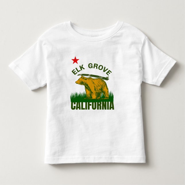 Elk Grove California Beach Flagga Bear Surfa CA T- T Shirt (Framsida)