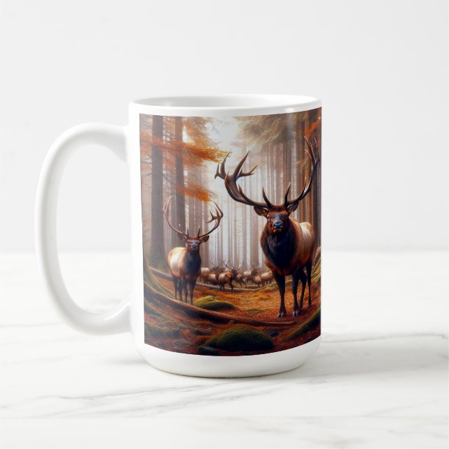Elk Herd in Enchanted Forest under hösten Kaffemugg (Vänster)