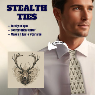 Elk Hjort Antler Hunter Stealth Neck Tie Slips