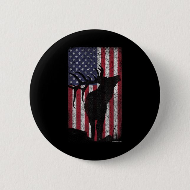 Elk Hunting Bugling Bull Us Flagga - American Retr Knapp (Framsida)