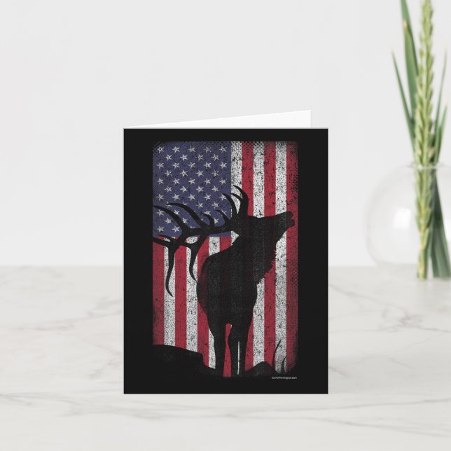Elk Hunting Bugling Bull Us Flagga - American Retr Kort (Framsida)