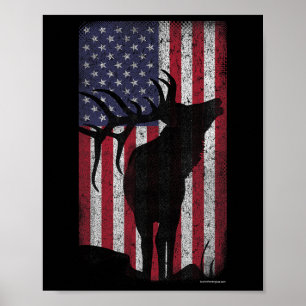 Elk Hunting Bugling Bull Us Flagga - American Retr Poster