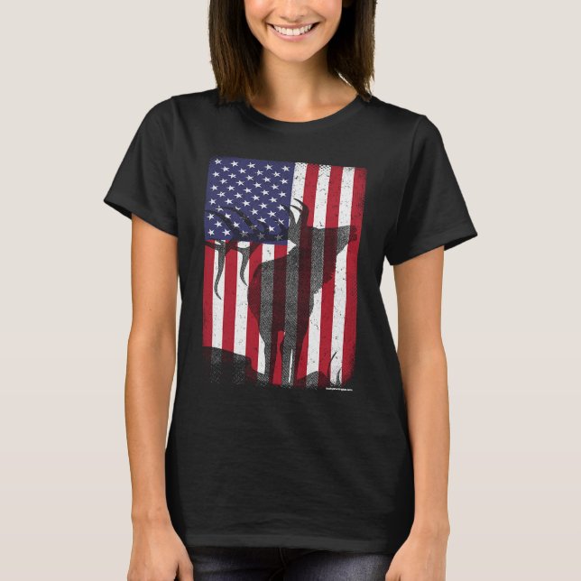 Elk Hunting Bugling Bull US Flagga American Retro T Shirt (Framsida)