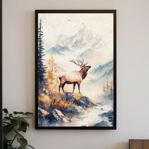 Elk i bergsskogarnet Natature Aesthetic Poster