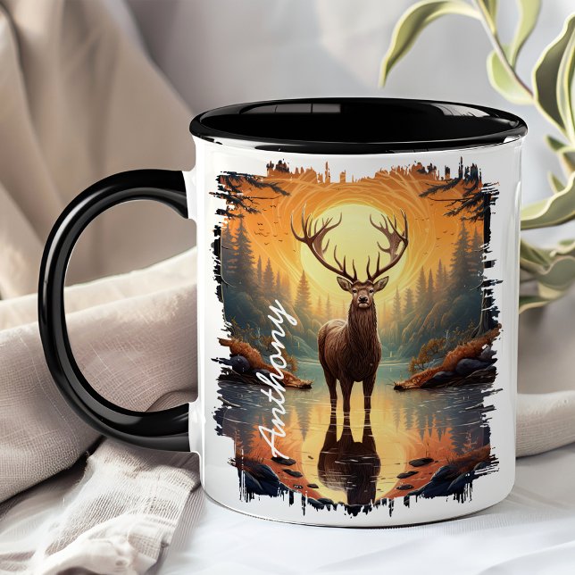 Elk i reflektionen från Sjö i hösten Mugg (Skapare uppladdad)