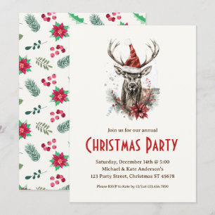 Elk i Santa Hat Wildlife Hjort jul Party Inbjudningar