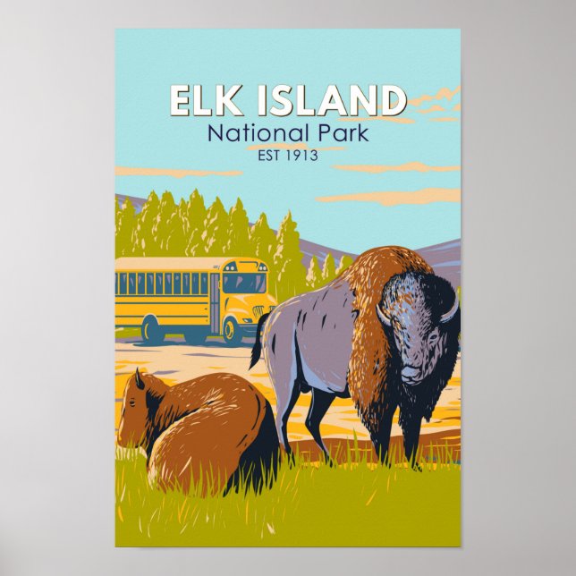 Elk Island National Park Canada Bison Vintage Poster (Framsidan)