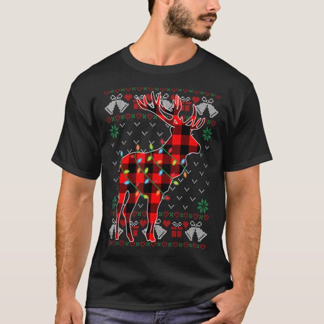 Elk Julafton Ljus Ugly jul Sweater T Shirt (Framsida)