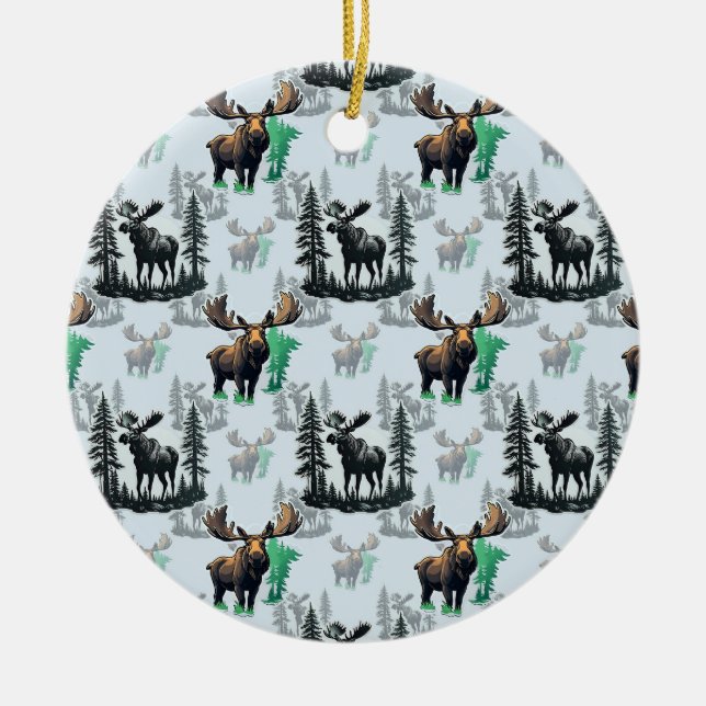Elk Moose Antlers Hjort Mönster Design Julgransprydnad Keramik (Framsidan)