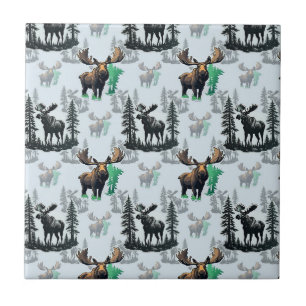 Elk Moose Antlers Hjort Mönster Design Kakelplatta