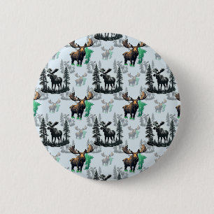 Elk Moose Antlers Hjort Mönster Design Knapp