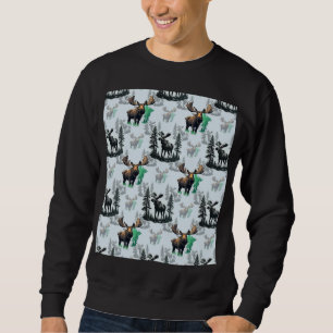 Elk Moose Antlers Hjort Mönster Design Lång Ärmad Tröja