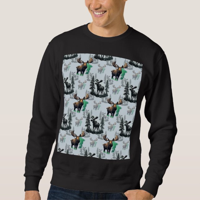Elk Moose Antlers Hjort Mönster Design Lång Ärmad Tröja (Framsida)