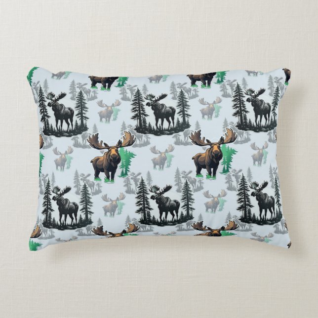 Elk Moose Antlers Hjort Mönster Design Prydnadskudde (Framsidan)