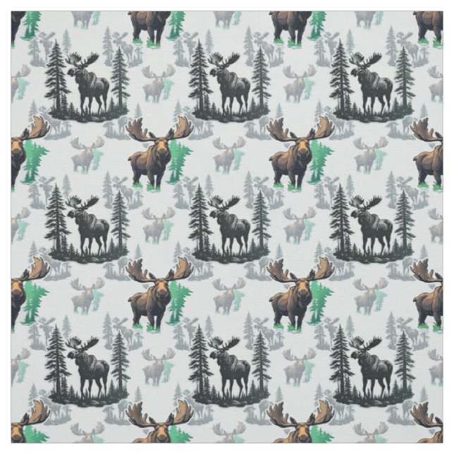 Elk Moose Antlers Hjort Mönster Design Tyg (Provkarta)