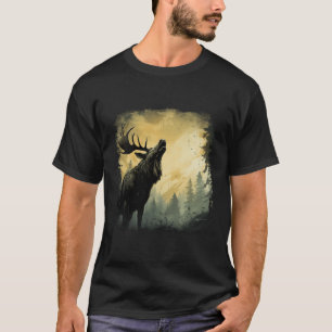 Elk Moose Howling i skogen med Gräs Träd Hjort P T Shirt