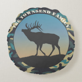 Elk och Camo Blue Rund Kudde