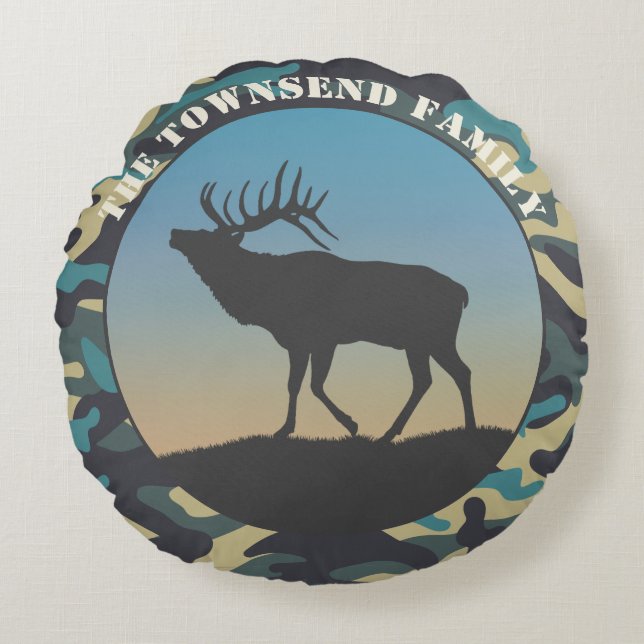 Elk och Camo Blue Rund Kudde (Framsidan)
