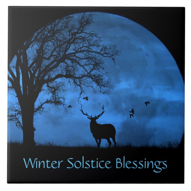 Elk och Måne Winter Solstice Kakelplatta (Framsidan)