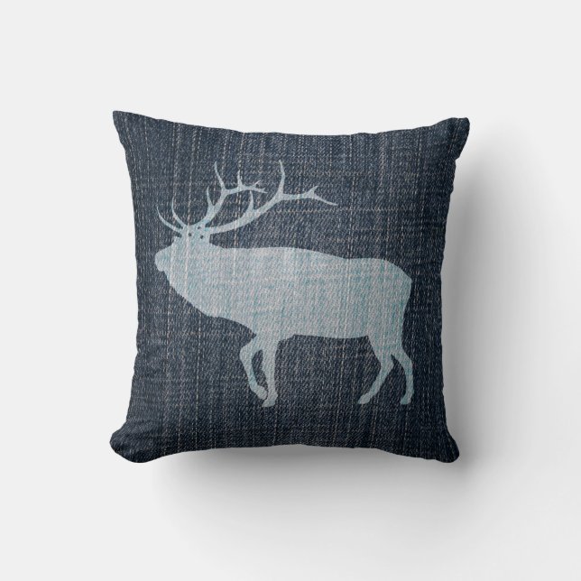 Elk on Denim Kudde (Framsida)