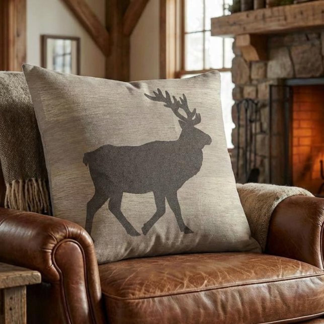 Elk Silhouette Reversible Throw Pillow Kudde (elk silhouette throw pillow for mountain cabin)