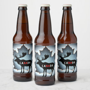 Elk silhuette och maple löv ölflaska etikett