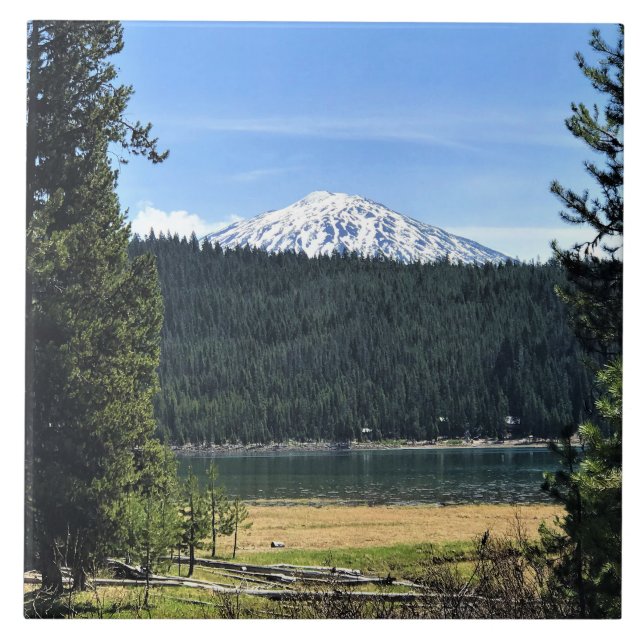 Elk Sjö med Mount Bachelor, ELLER Kakelplatta (Framsidan)