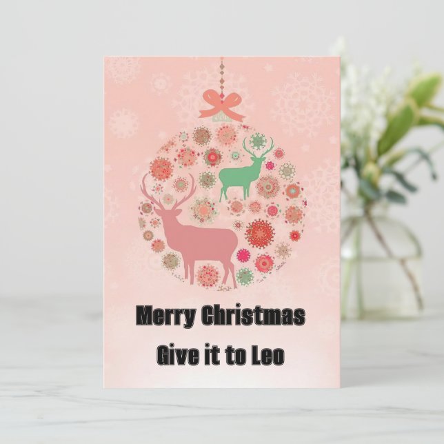 Elk snowflake silhouette pendant ring med rosa bo inbjudningar (Stående Fram)