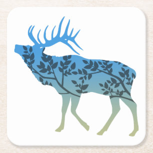 Elk Träd Underlägg Papper Kvadrat