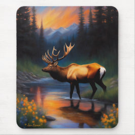 Elk vid Mountain Stream BeSnyval Painting Musmatta