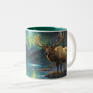 Elk (Wapiti) och norra Ljus Två-Tonad Mugg
