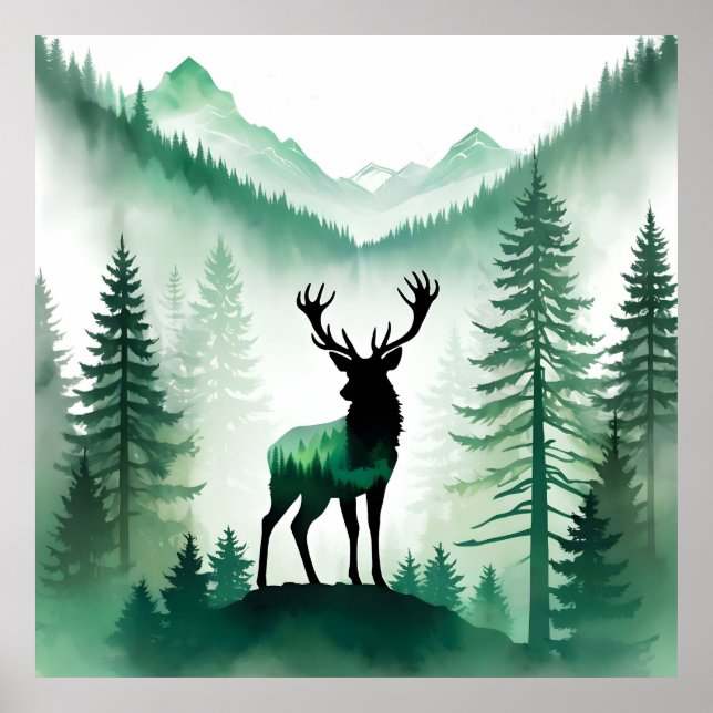 Elk Wildlife Animal Natature Environment Forest Ar Poster (Framsidan)