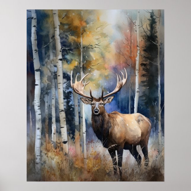 Elk Woodland Animal Art Print Poster (Framsidan)