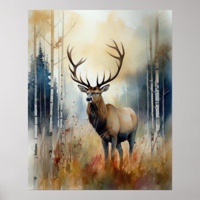 Elk Woodland Animal Art Print Poster (Framsidan)