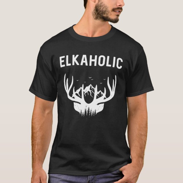 Elkaholic Red Deer Reindeer Wapiti Men Women T Shirt (Framsida)