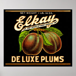 Elkay Deluxe Plums etikett på 1930-talet Poster