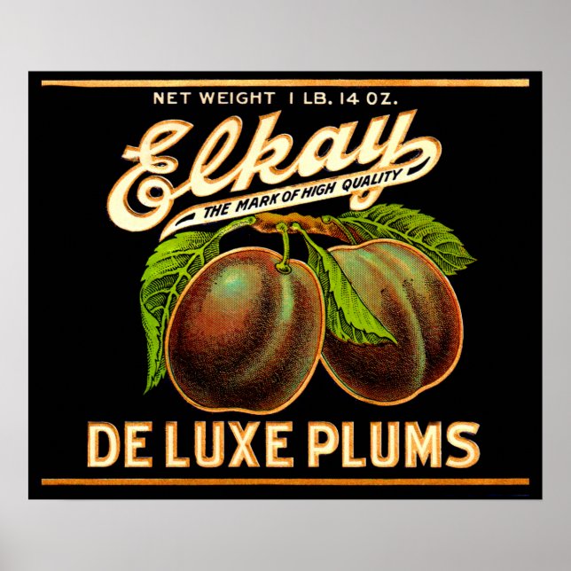 Elkay Deluxe Plums etikett på 1930-talet Poster (Framsidan)